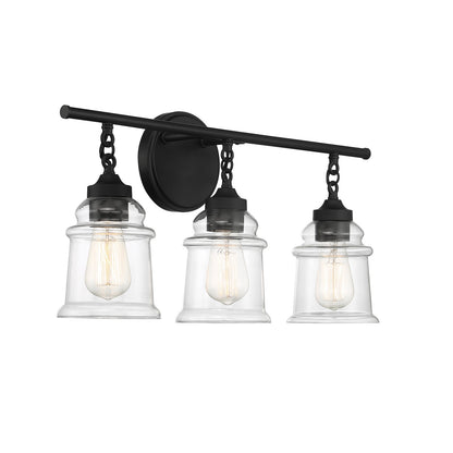 Savoy House Fuller 24in 3-Light Vanity Light | Vintage Matte Black and Clear Glass | Bathroom Vanity | 24 x 6.75 x 11 in | Model L8-8055-3-BK