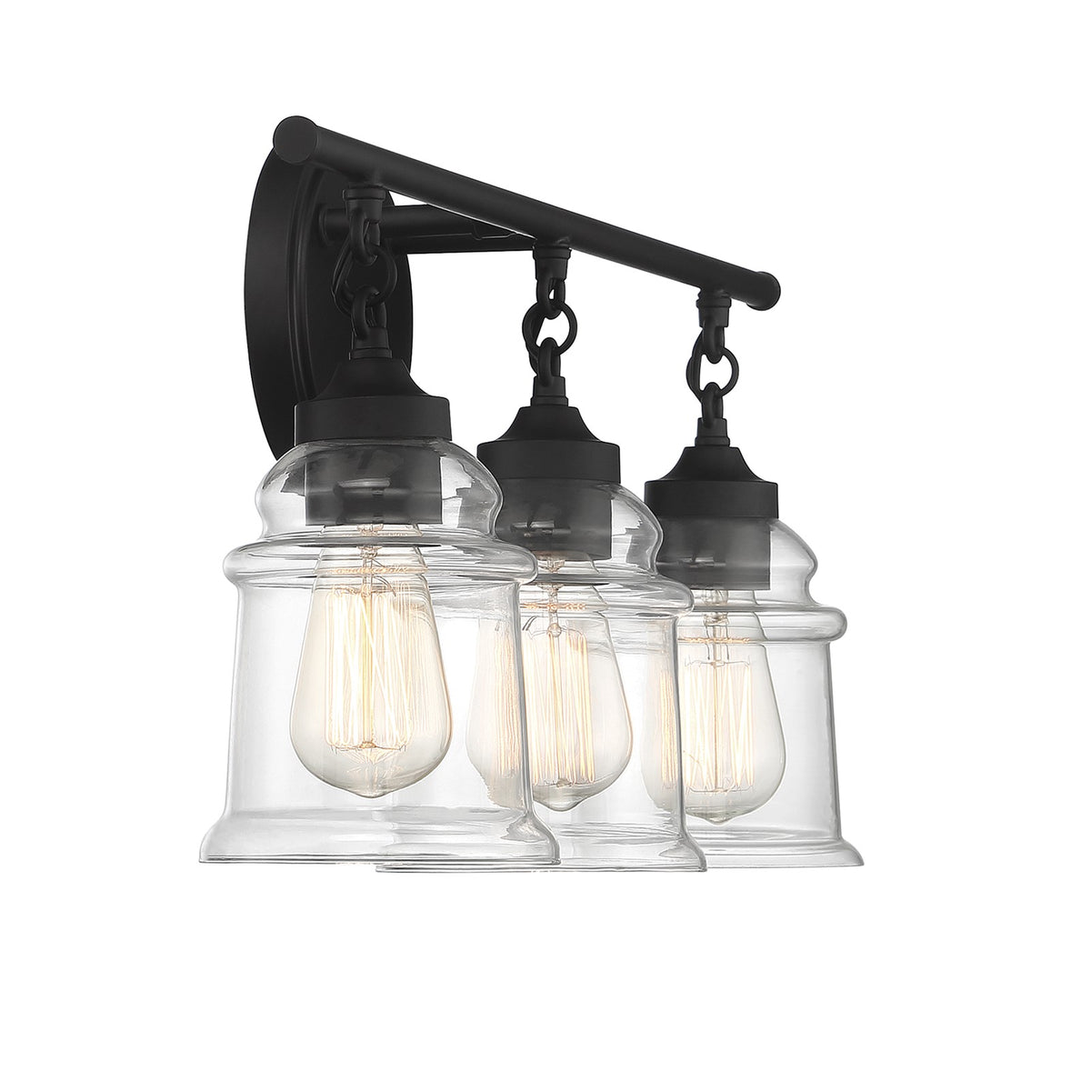 Savoy House Fuller 24in 3-Light Vanity Light | Vintage Matte Black and Clear Glass | Bathroom Vanity | 24 x 6.75 x 11 in | Model L8-8055-3-BK