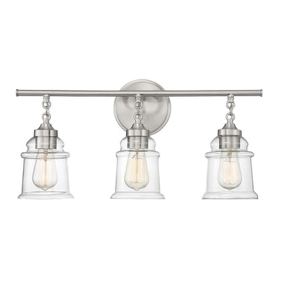 Savoy House Fuller 24in 3-Light Vanity Light | Vintage Satin Nickel and Clear Glass | Bathroom Vanity | 24 x 6.75 x 11 in | Model L8-8055-3-SN