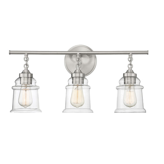 Savoy House Fuller 24in 3-Light Vanity Light | Vintage Satin Nickel and Clear Glass | Bathroom Vanity | 24 x 6.75 x 11 in | Model L8-8055-3-SN