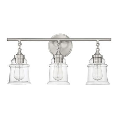 Savoy House Fuller 24in 3-Light Vanity Light | Vintage Satin Nickel and Clear Glass | Bathroom Vanity | 24 x 6.75 x 11 in | Model L8-8055-3-SN