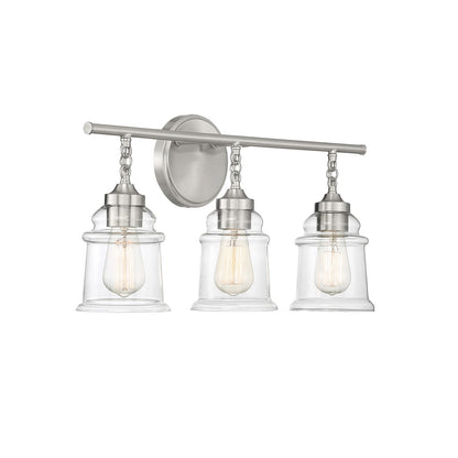 Savoy House Fuller 24in 3-Light Vanity Light | Vintage Satin Nickel and Clear Glass | Bathroom Vanity | 24 x 6.75 x 11 in | Model L8-8055-3-SN