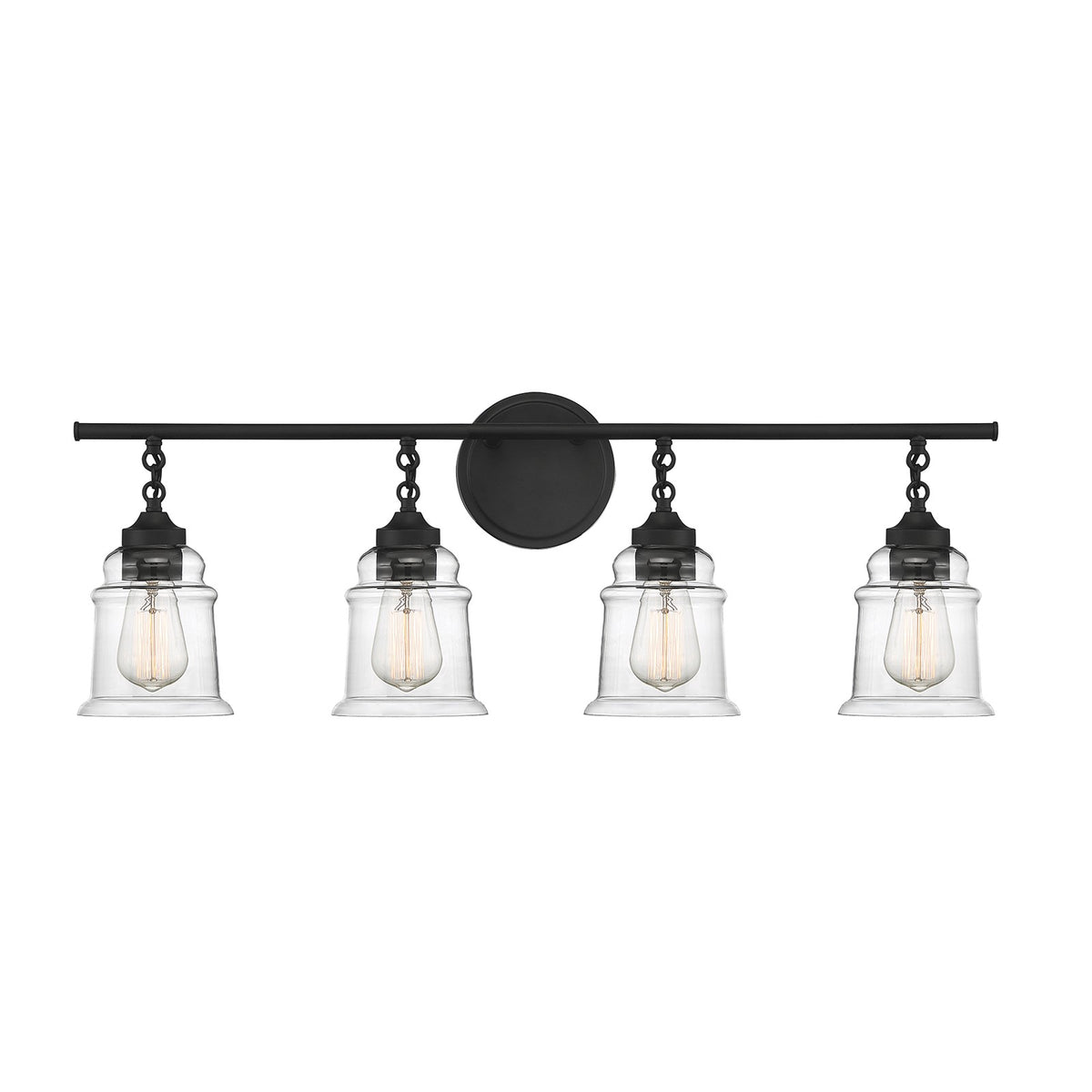 Savoy House Fuller 31in 4-Light Vanity Light | Vintage Matte Black and Clear Glass | Bathroom Vanity | 31.38 x 6.75 x 11 in | Model L8-8055-4-BK