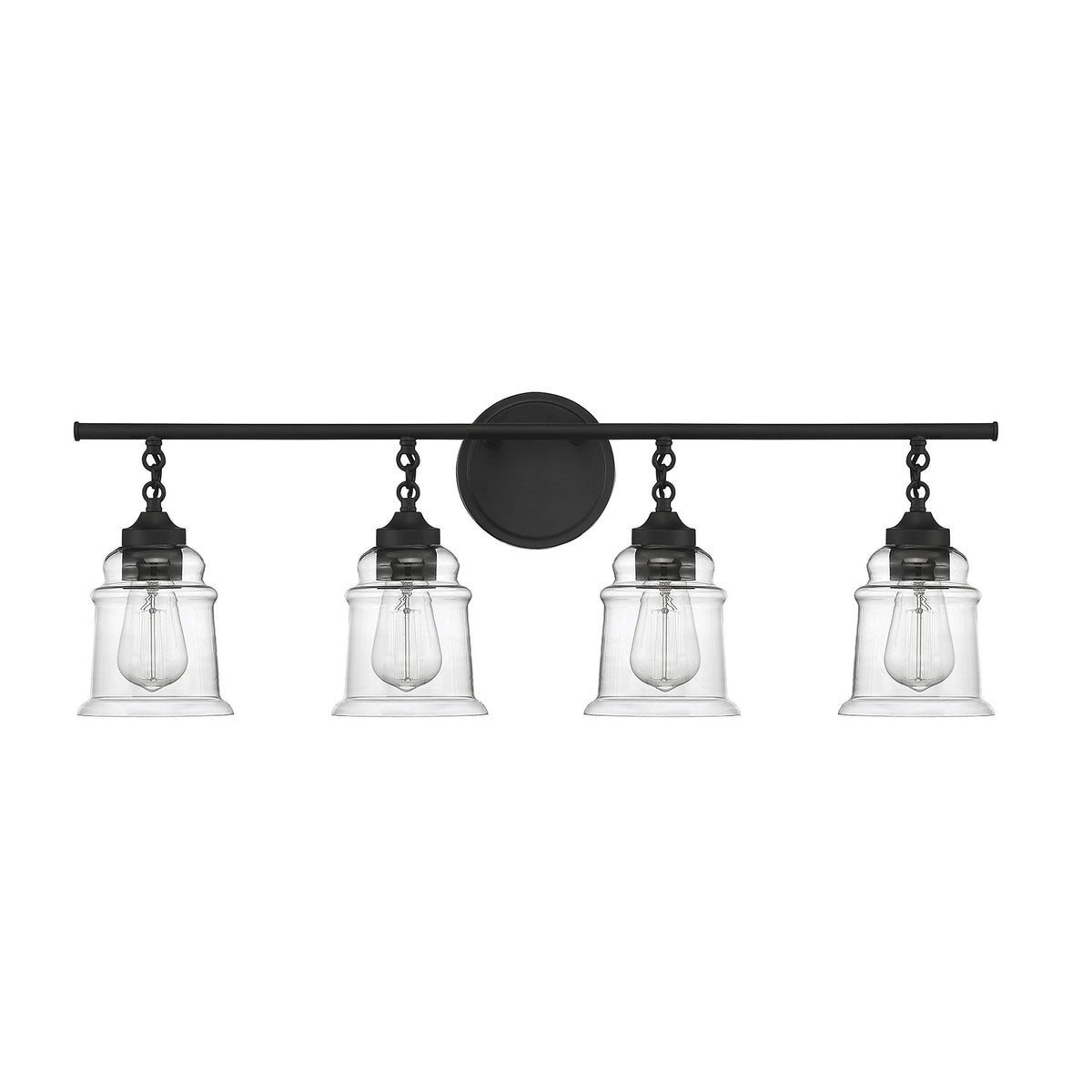 Savoy House Fuller 31in 4-Light Vanity Light | Vintage Matte Black and Clear Glass | Bathroom Vanity | 31.38 x 6.75 x 11 in | Model L8-8055-4-BK