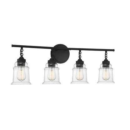 Savoy House Fuller 31in 4-Light Vanity Light | Vintage Matte Black and Clear Glass | Bathroom Vanity | 31.38 x 6.75 x 11 in | Model L8-8055-4-BK