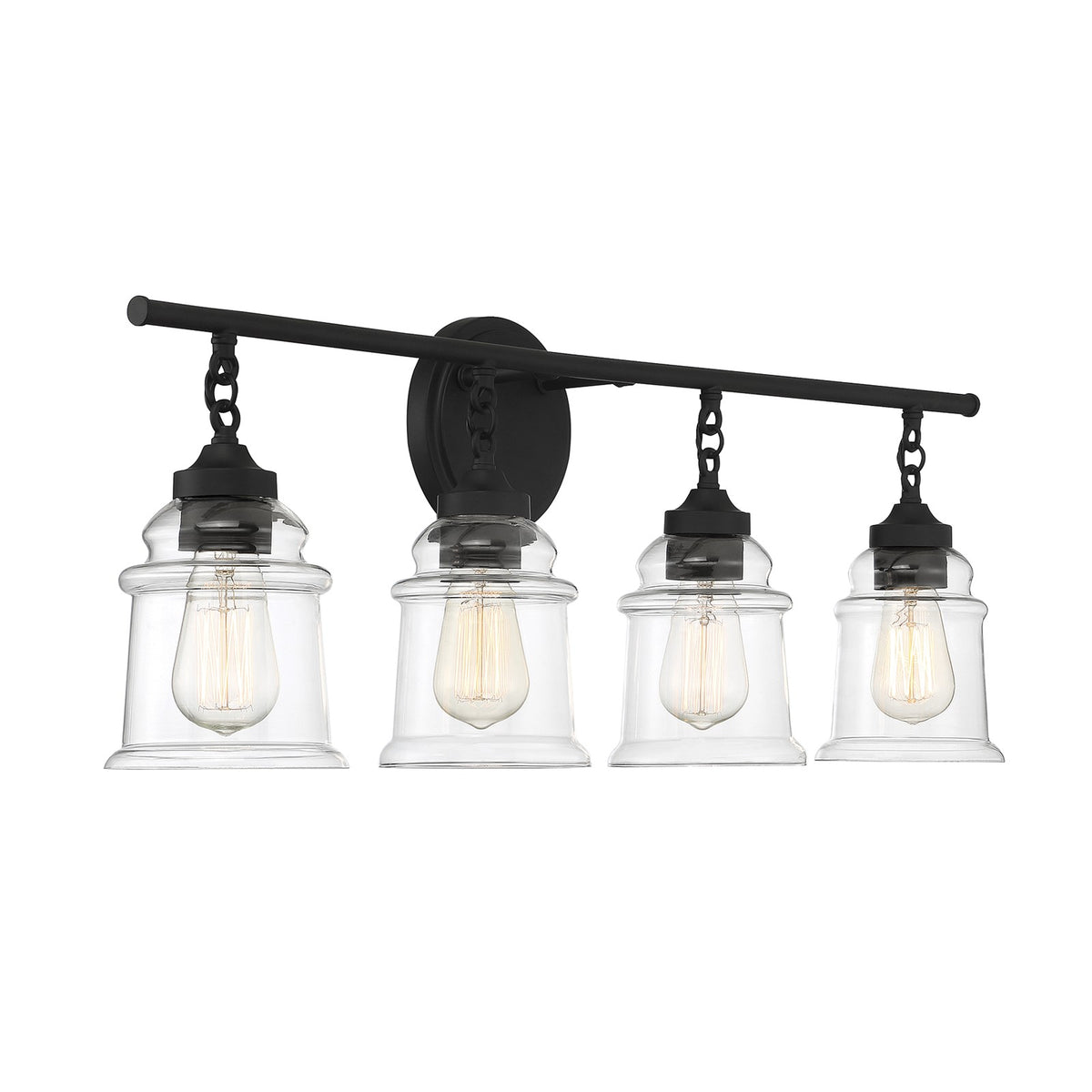 Savoy House Fuller 31in 4-Light Vanity Light | Vintage Matte Black and Clear Glass | Bathroom Vanity | 31.38 x 6.75 x 11 in | Model L8-8055-4-BK