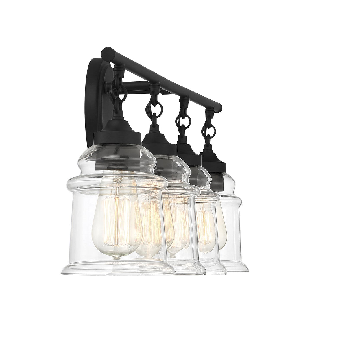 Savoy House Fuller 31in 4-Light Vanity Light | Vintage Matte Black and Clear Glass | Bathroom Vanity | 31.38 x 6.75 x 11 in | Model L8-8055-4-BK