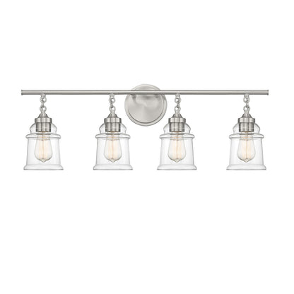 Savoy House Fuller 31in 4-Light Vanity Light | Vintage Satin Nickel and Clear Glass | Bathroom Vanity | 31.38 x 6.75 x 11 in | Model L8-8055-4-SN
