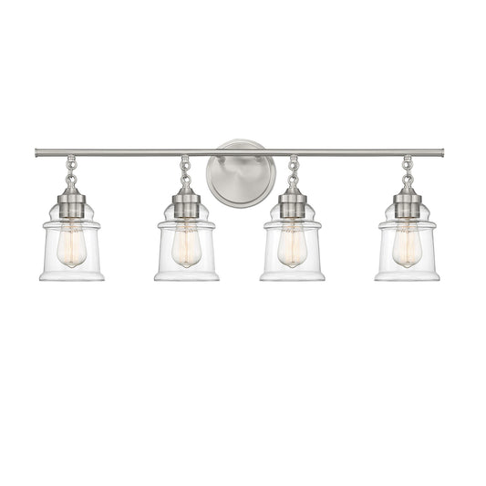 Savoy House Fuller 31in 4-Light Vanity Light | Vintage Satin Nickel and Clear Glass | Bathroom Vanity | 31.38 x 6.75 x 11 in | Model L8-8055-4-SN