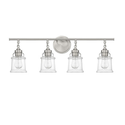 Savoy House Fuller 31in 4-Light Vanity Light | Vintage Satin Nickel and Clear Glass | Bathroom Vanity | 31.38 x 6.75 x 11 in | Model L8-8055-4-SN