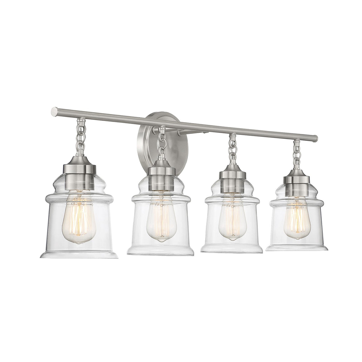 Savoy House Fuller 31in 4-Light Vanity Light | Vintage Satin Nickel and Clear Glass | Bathroom Vanity | 31.38 x 6.75 x 11 in | Model L8-8055-4-SN