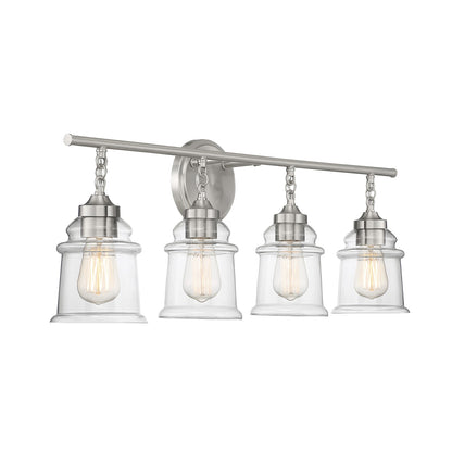 Savoy House Fuller 31in 4-Light Vanity Light | Vintage Satin Nickel and Clear Glass | Bathroom Vanity | 31.38 x 6.75 x 11 in | Model L8-8055-4-SN