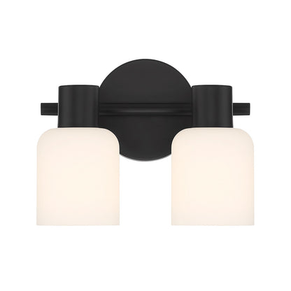 Savoy House Strand 10in 2-Light Vanity Light | Vintage Matte Black and White Glass | Bathroom Vanity | 6.25 x 10.25 x 8 in | Model L8-9022-2-BK