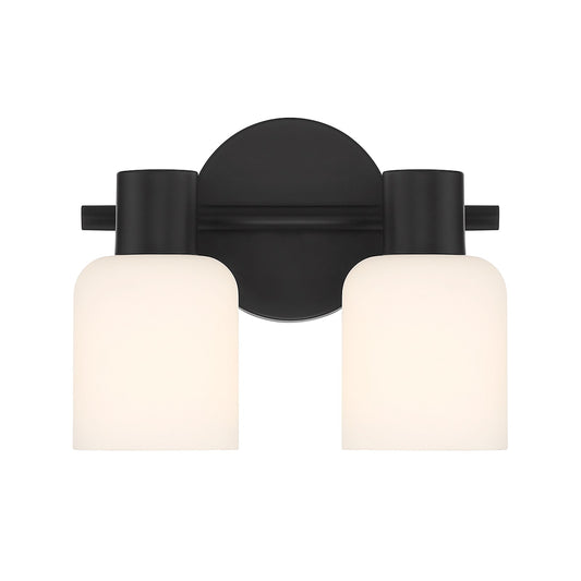 Savoy House Strand 10in 2-Light Vanity Light | Vintage Matte Black and White Glass | Bathroom Vanity | 6.25 x 10.25 x 8 in | Model L8-9022-2-BK