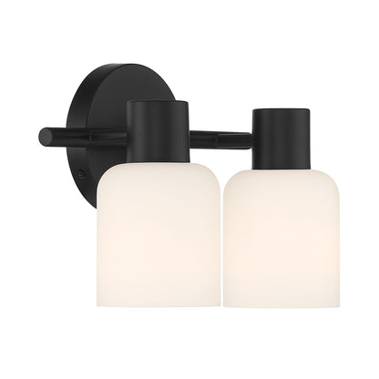 Savoy House Strand 10in 2-Light Vanity Light | Vintage Matte Black and White Glass | Bathroom Vanity | 6.25 x 10.25 x 8 in | Model L8-9022-2-BK