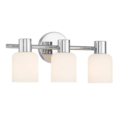 Savoy House Strand 17in 3-Light Vanity Light | Vintage Chrome and White Glass | Bathroom Vanity | 6.25 x 16.75 x 8 in | Model L8-9022-3-11