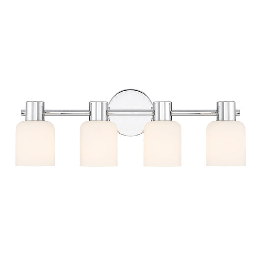 Savoy House Strand 23in 4-Light Vanity Light | Vintage Chrome and White Glass | Bathroom Vanity | 6.25 x 23.25 x 8 in | Model L8-9022-4-11