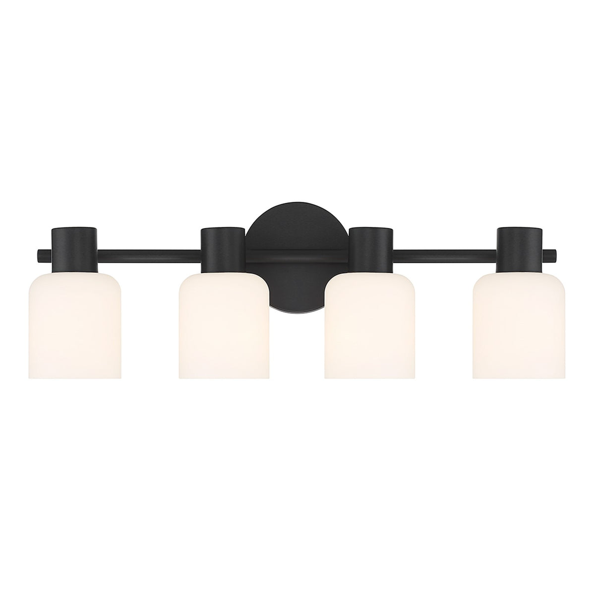 Savoy House Strand 23in 4-Light Vanity Light | Vintage Matte Black and White Glass | Bathroom Vanity & Powder Room | Model L8-9022-4-BK