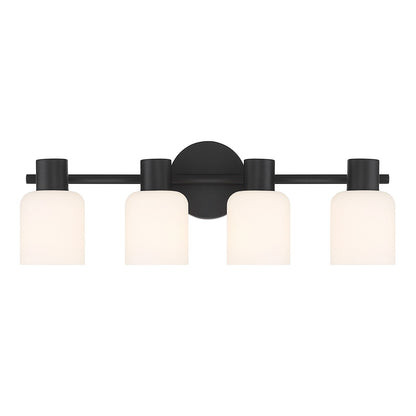 Savoy House Strand 23in 4-Light Vanity Light | Vintage Matte Black and White Glass | Bathroom Vanity & Powder Room | Model L8-9022-4-BK