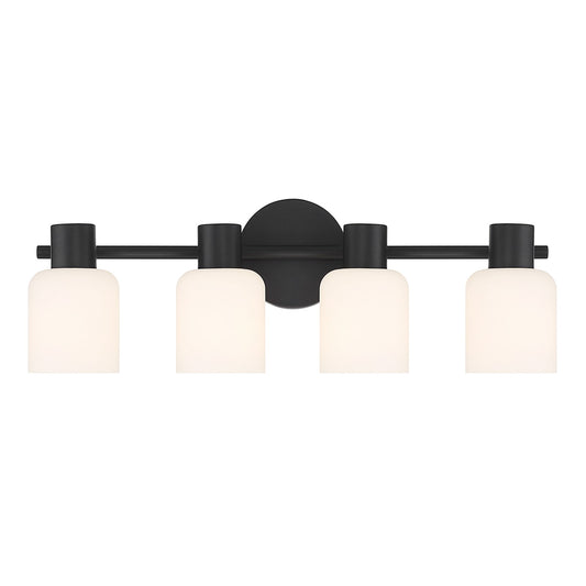 Savoy House Strand 23in 4-Light Vanity Light | Vintage Matte Black and White Glass | Bathroom Vanity & Powder Room | Model L8-9022-4-BK