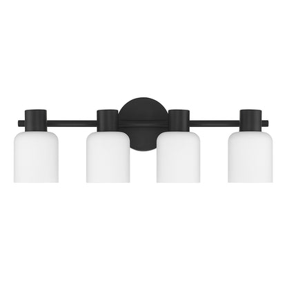 Savoy House Strand 23in 4-Light Vanity Light | Vintage Matte Black and White Glass | Bathroom Vanity & Powder Room | Model L8-9022-4-BK