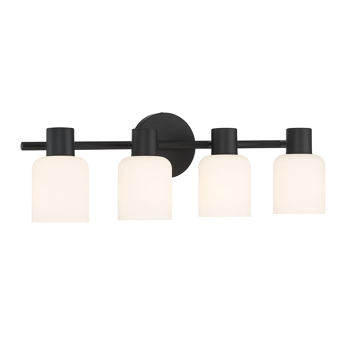 Savoy House Strand 23in 4-Light Vanity Light | Vintage Matte Black and White Glass | Bathroom Vanity & Powder Room | Model L8-9022-4-BK