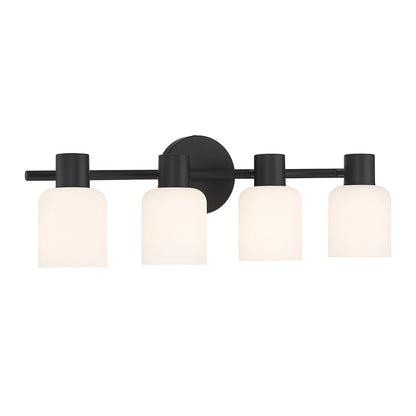 Savoy House Strand 23in 4-Light Vanity Light | Vintage Matte Black and White Glass | Bathroom Vanity & Powder Room | Model L8-9022-4-BK