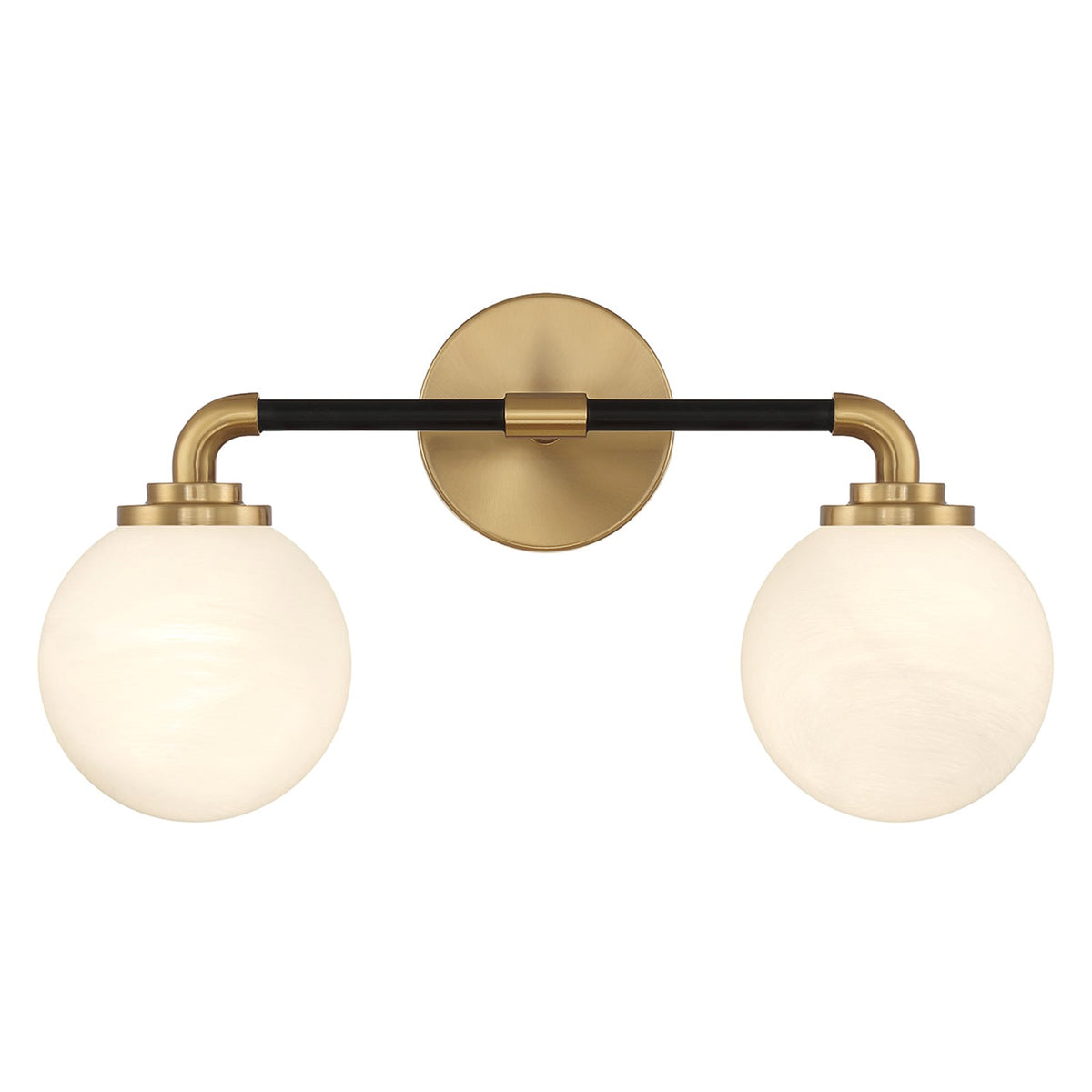 Savoy House Dresden 18in 2-Light Vanity Light | Mid-Century Modern Matte Black and Warm Brass Glass | Bathroom Vanity & Powder | Model L8-9604-2-143