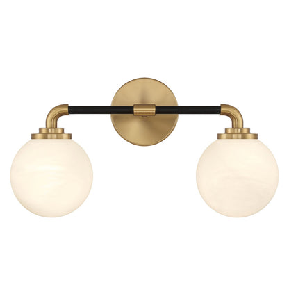 Savoy House Dresden 18in 2-Light Vanity Light | Mid-Century Modern Matte Black and Warm Brass Glass | Bathroom Vanity & Powder | Model L8-9604-2-143