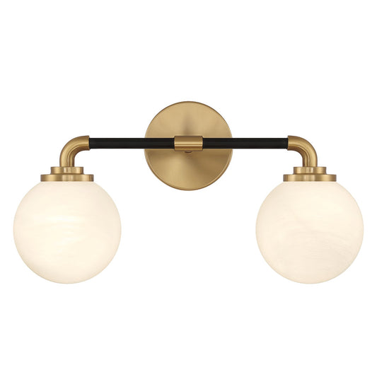 Savoy House Dresden 18in 2-Light Vanity Light | Mid-Century Modern Matte Black and Warm Brass Glass | Bathroom Vanity & Powder | Model L8-9604-2-143