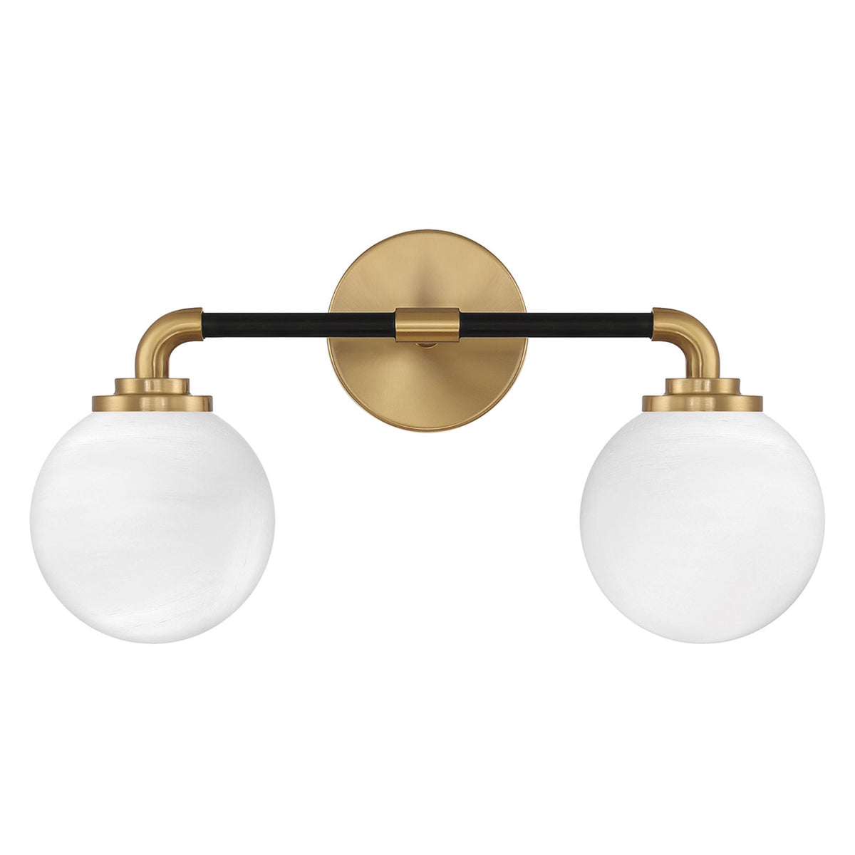 Savoy House Dresden 18in 2-Light Vanity Light | Mid-Century Modern Matte Black and Warm Brass Glass | Bathroom Vanity & Powder | Model L8-9604-2-143