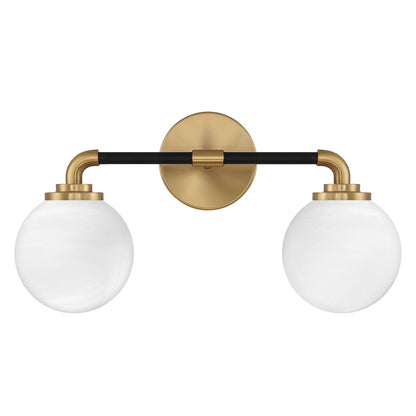 Savoy House Dresden 18in 2-Light Vanity Light | Mid-Century Modern Matte Black and Warm Brass Glass | Bathroom Vanity & Powder | Model L8-9604-2-143
