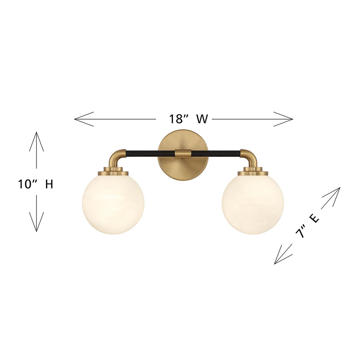 Savoy House Dresden 18in 2-Light Vanity Light | Mid-Century Modern Matte Black and Warm Brass Glass | Bathroom Vanity & Powder | Model L8-9604-2-143