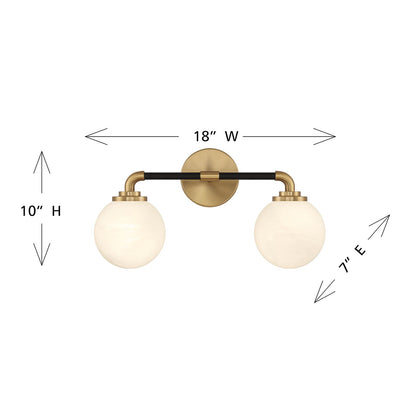 Savoy House Dresden 18in 2-Light Vanity Light | Mid-Century Modern Matte Black and Warm Brass Glass | Bathroom Vanity & Powder | Model L8-9604-2-143