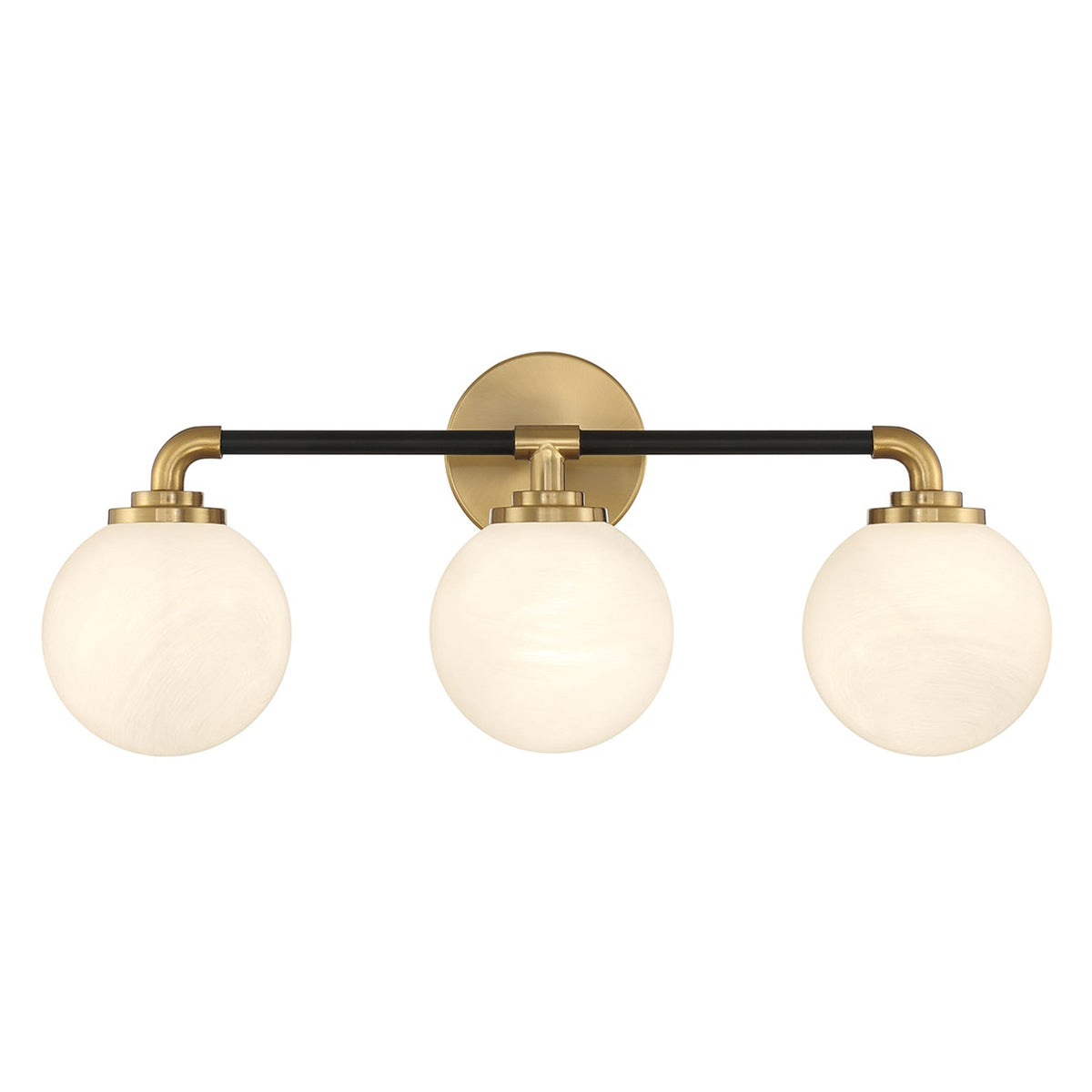 Savoy House Dresden 24in 3-Light Vanity Light | Mid-Century Modern Matte Black and Warm Brass Glass | Bathroom Vanity & Powder | Model L8-9604-3-143