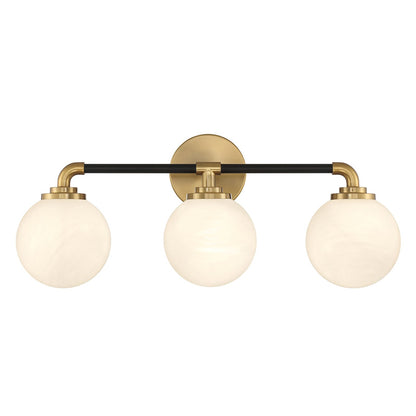 Savoy House Dresden 24in 3-Light Vanity Light | Mid-Century Modern Matte Black and Warm Brass Glass | Bathroom Vanity & Powder | Model L8-9604-3-143