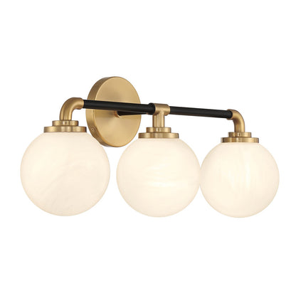 Savoy House Dresden 24in 3-Light Vanity Light | Mid-Century Modern Matte Black and Warm Brass Glass | Bathroom Vanity & Powder | Model L8-9604-3-143