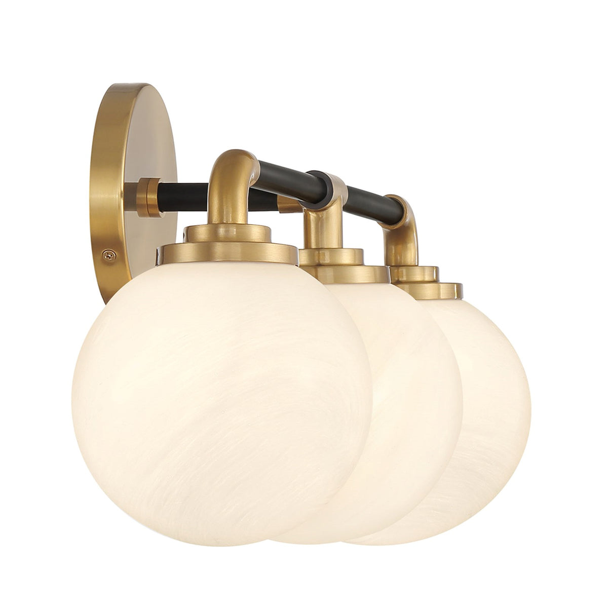 Savoy House Dresden 24in 3-Light Vanity Light | Mid-Century Modern Matte Black and Warm Brass Glass | Bathroom Vanity & Powder | Model L8-9604-3-143