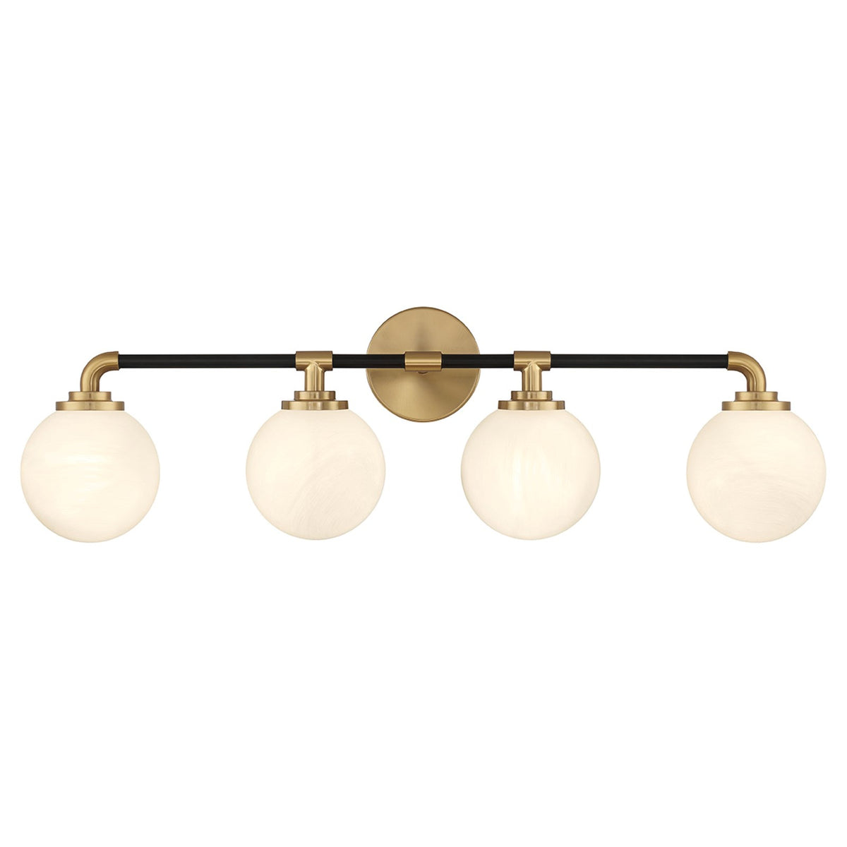 Savoy House Dresden 33in 4-Light Vanity Light | Mid-Century Modern Matte Black and Warm Brass Glass | Bathroom Vanity & Powder | Model L8-9604-4-143
