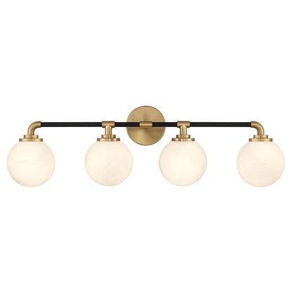 Savoy House Dresden 33in 4-Light Vanity Light | Mid-Century Modern Matte Black and Warm Brass Glass | Bathroom Vanity & Powder | Model L8-9604-4-143