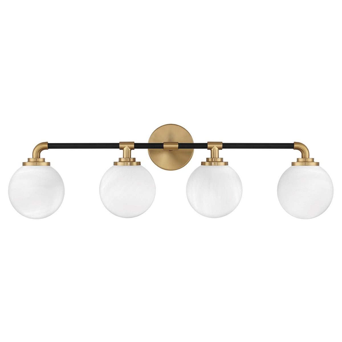 Savoy House Dresden 33in 4-Light Vanity Light | Mid-Century Modern Matte Black and Warm Brass Glass | Bathroom Vanity & Powder | Model L8-9604-4-143