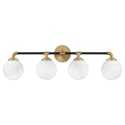 Savoy House Dresden 33in 4-Light Vanity Light | Mid-Century Modern Matte Black and Warm Brass Glass | Bathroom Vanity & Powder | Model L8-9604-4-143