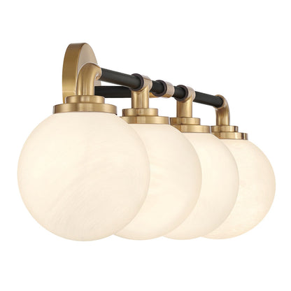 Savoy House Dresden 33in 4-Light Vanity Light | Mid-Century Modern Matte Black and Warm Brass Glass | Bathroom Vanity & Powder | Model L8-9604-4-143