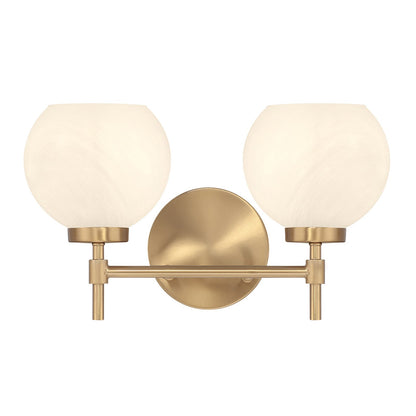Savoy House Hannah 16in 2-Light Vanity Light | Vintage Warm Brass and White Strie Glass | Bathroom Vanity & Powder Room | Model L8-9621-2-322