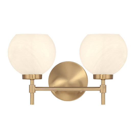 Savoy House Hannah 16in 2-Light Vanity Light | Vintage Warm Brass and White Strie Glass | Bathroom Vanity & Powder Room | Model L8-9621-2-322