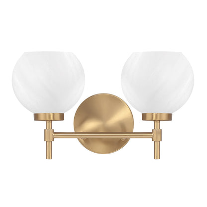 Savoy House Hannah 16in 2-Light Vanity Light | Vintage Warm Brass and White Strie Glass | Bathroom Vanity & Powder Room | Model L8-9621-2-322