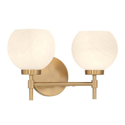Savoy House Hannah 16in 2-Light Vanity Light | Vintage Warm Brass and White Strie Glass | Bathroom Vanity & Powder Room | Model L8-9621-2-322