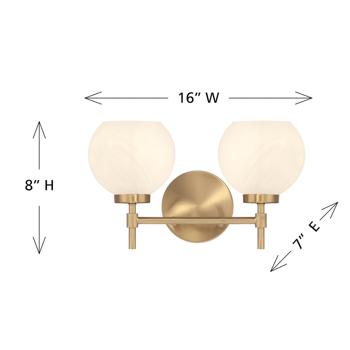 Savoy House Hannah 16in 2-Light Vanity Light | Vintage Warm Brass and White Strie Glass | Bathroom Vanity & Powder Room | Model L8-9621-2-322
