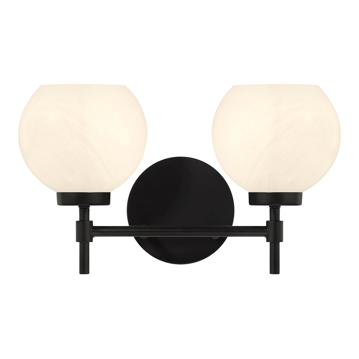 Savoy House Hannah 16in 2-Light Vanity Light | Vintage Matte Black and White Strie Glass | Bathroom Vanity | 16 x 7 x 8 in | Model L8-9621-2-BK