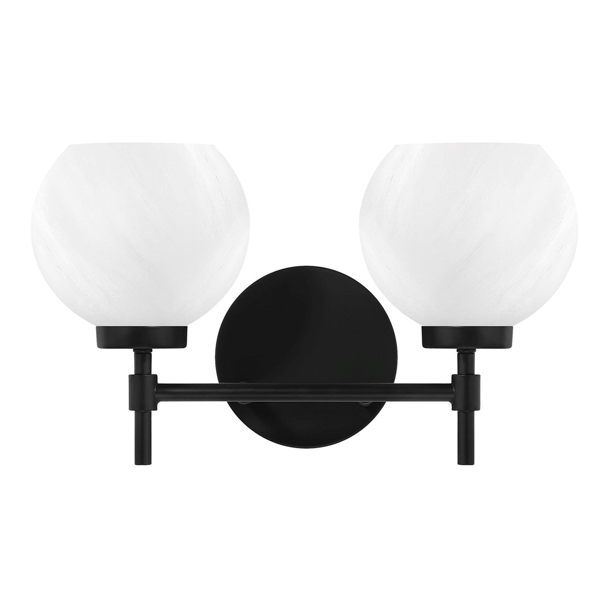 Savoy House Hannah 16in 2-Light Vanity Light | Vintage Matte Black and White Strie Glass | Bathroom Vanity | 16 x 7 x 8 in | Model L8-9621-2-BK